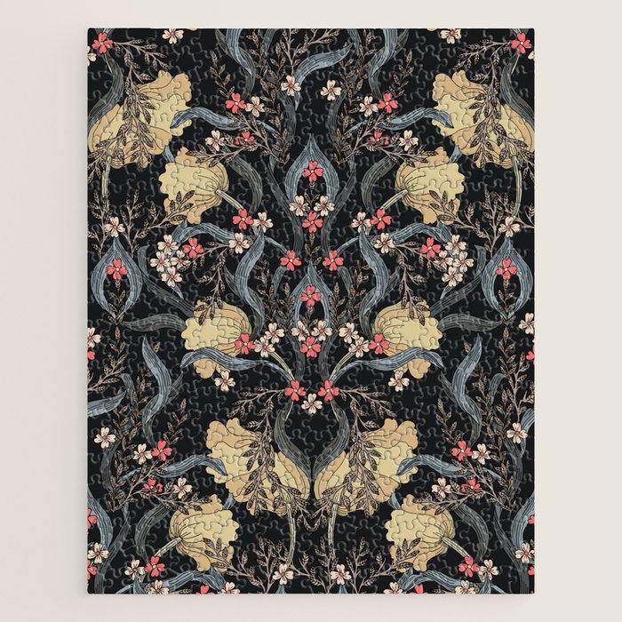 William Morris Pimpernel Art Nouveau Dark Floral Jigsaw Puzzle Gallery Image 1
