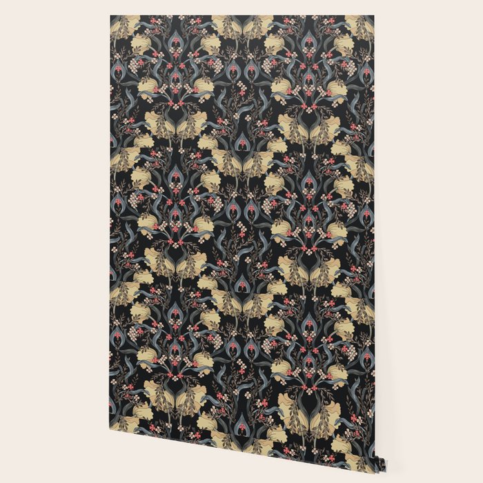 William Morris Pimpernel Art Nouveau Dark Floral Wallpaper – Society6
