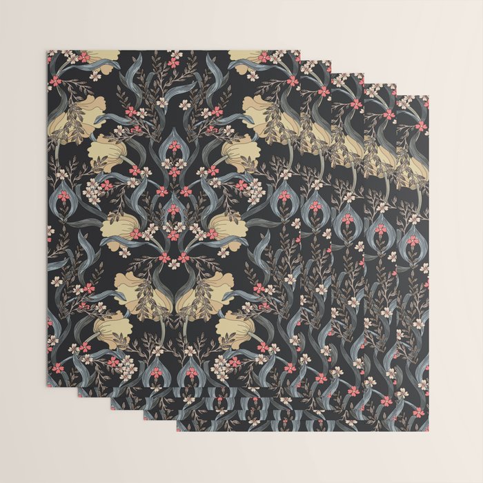William Morris Pimpernel Art Nouveau Dark Floral Wrapping Paper Gallery Image 3