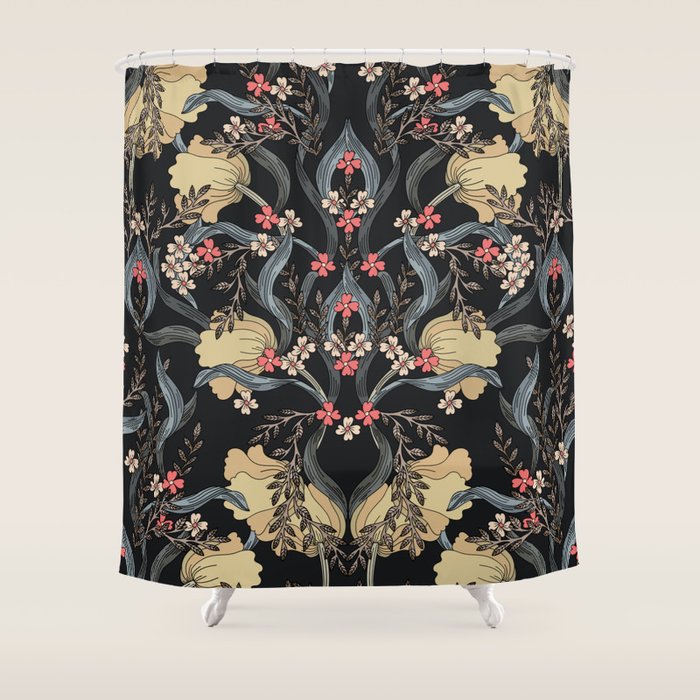 William Morris Pimpernel Art Nouveau Dark Floral Shower Curtain Gallery Image 1