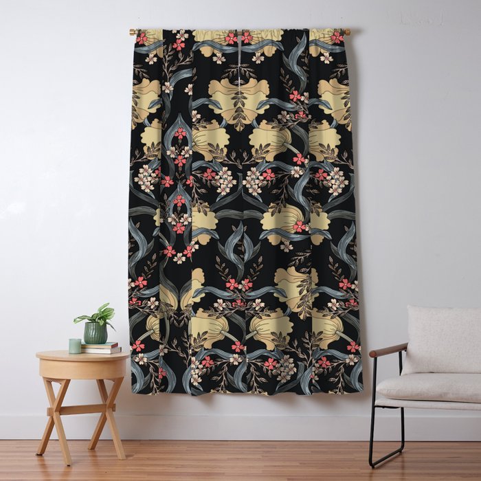 William Morris Pimpernel Art Nouveau Dark Floral Window Curtain Gallery Image 1