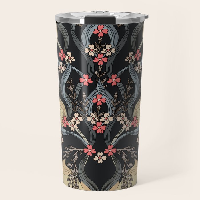 William Morris Pimpernel Art Nouveau Dark Floral Travel Mug Gallery Image 1