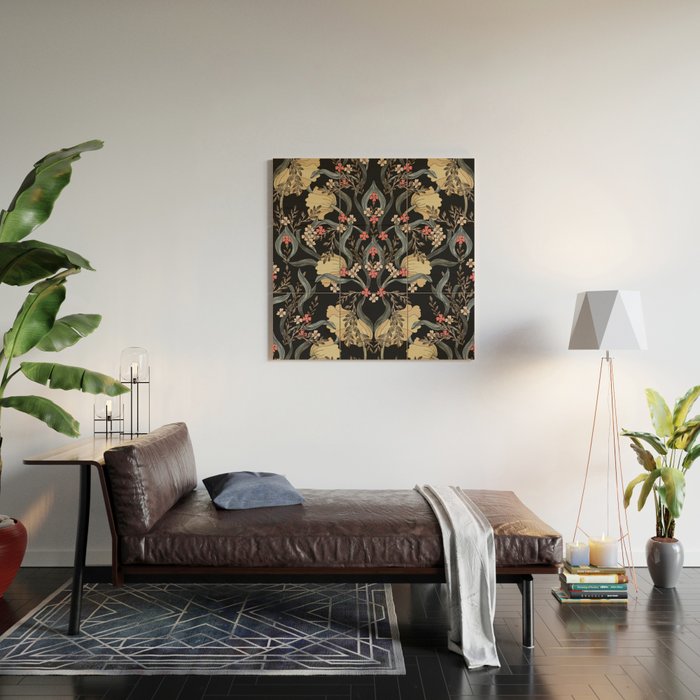 William Morris Pimpernel Art Nouveau Dark Floral Wood Wall Art Gallery Image 2