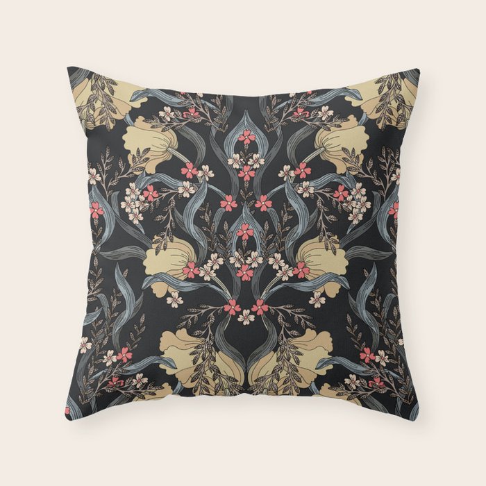 William Morris Pimpernel Art Nouveau Dark Floral Throw Pillow Gallery Image 1