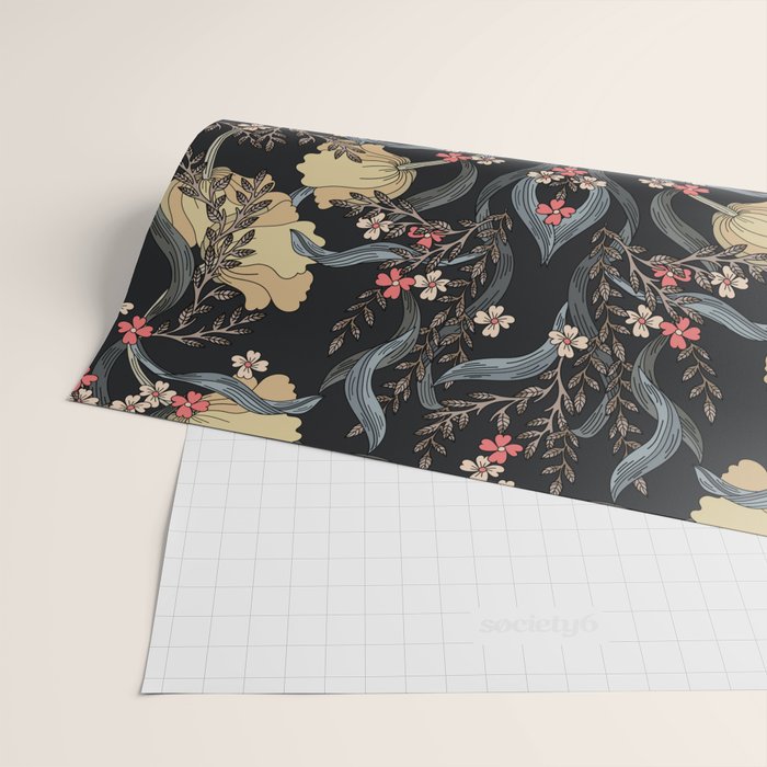 William Morris Pimpernel Art Nouveau Dark Floral Wrapping Paper Gallery Image 2