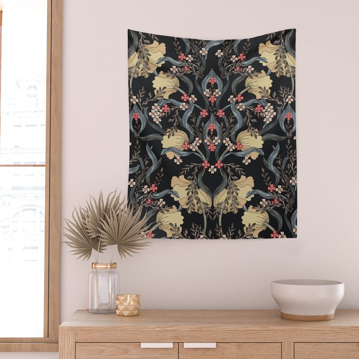 William Morris Pimpernel Art Nouveau Dark Floral Wall Tapestry Gallery Image 2