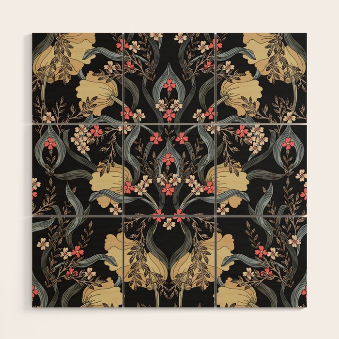 William Morris Pimpernel Art Nouveau Dark Floral Wood Wall Art Gallery Image 1
