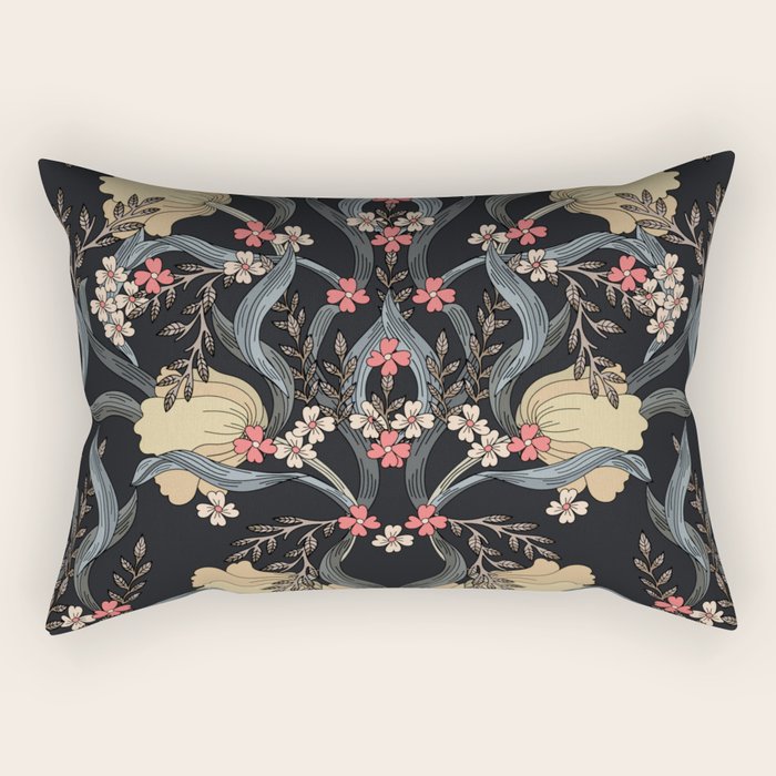William Morris Pimpernel Art Nouveau Dark Floral Rectangular Pillow Gallery Image 1