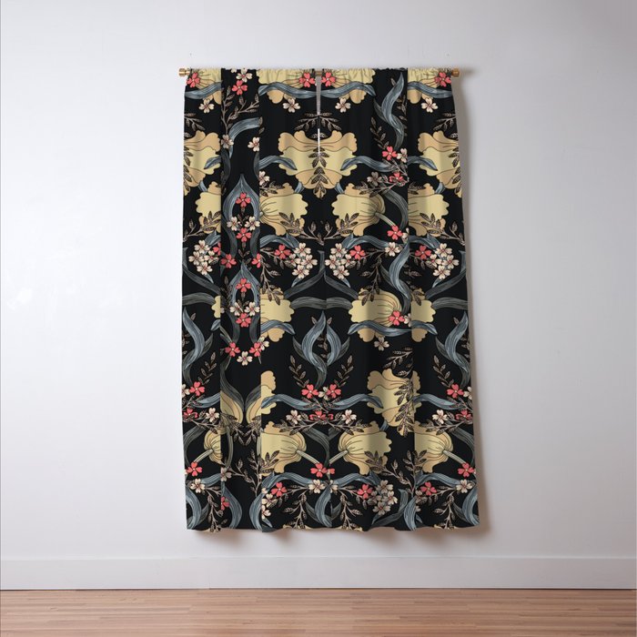William Morris Pimpernel Art Nouveau Dark Floral Window Curtain Gallery Image 3
