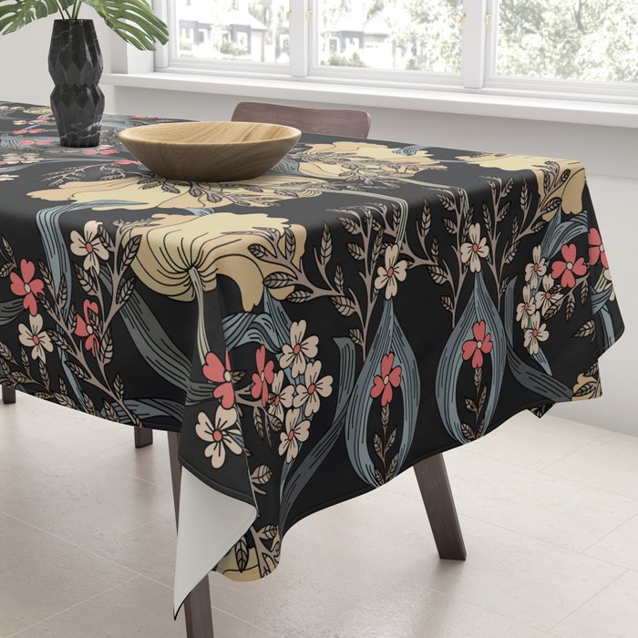 William Morris Pimpernel Art Nouveau Dark Floral Tablecloth Gallery Image 3