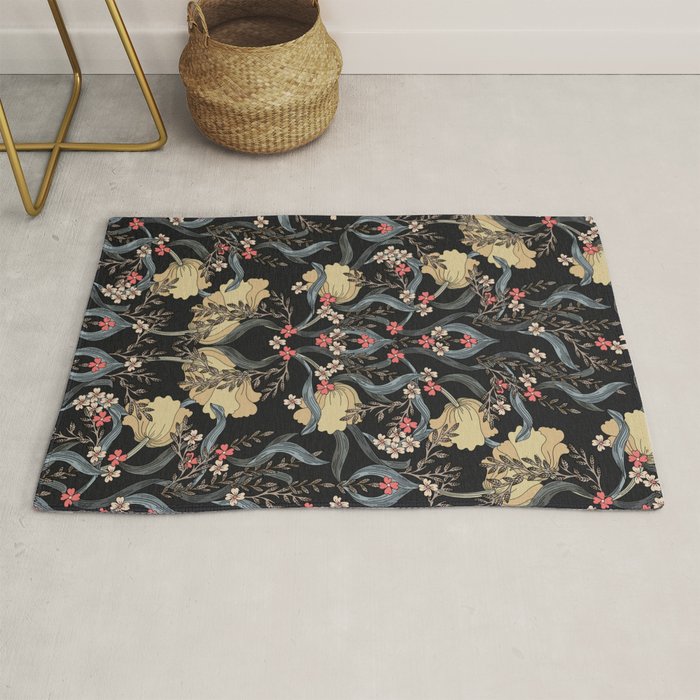 William Morris Pimpernel Art Nouveau Dark Floral Rug Gallery Image 1