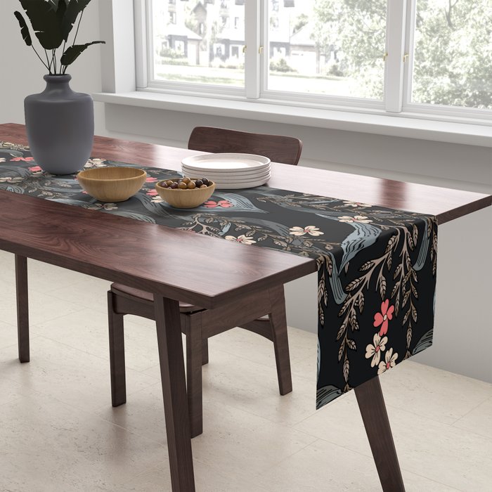 William Morris Pimpernel Art Nouveau Dark Floral Table Runner Gallery Image 2