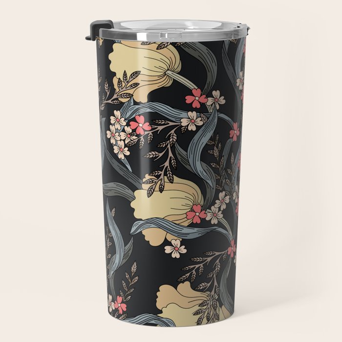 William Morris Pimpernel Art Nouveau Dark Floral Travel Mug Gallery Image 3