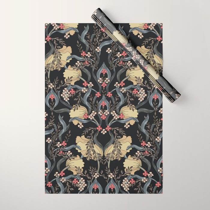 William Morris Pimpernel Art Nouveau Dark Floral Wrapping Paper Gallery Image 1