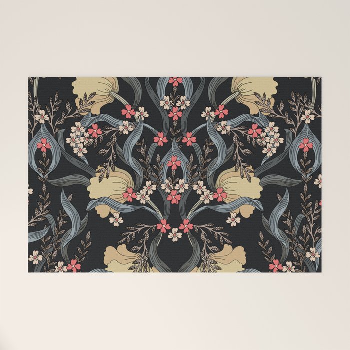 William Morris Pimpernel Art Nouveau Dark Floral Welcome Mat Gallery Image 1