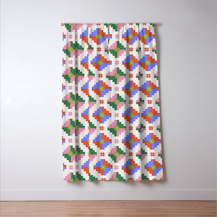 Festive Quilted Starburst Pattern - Vibrant Holiday Design Window Curtain Gallery Image 3