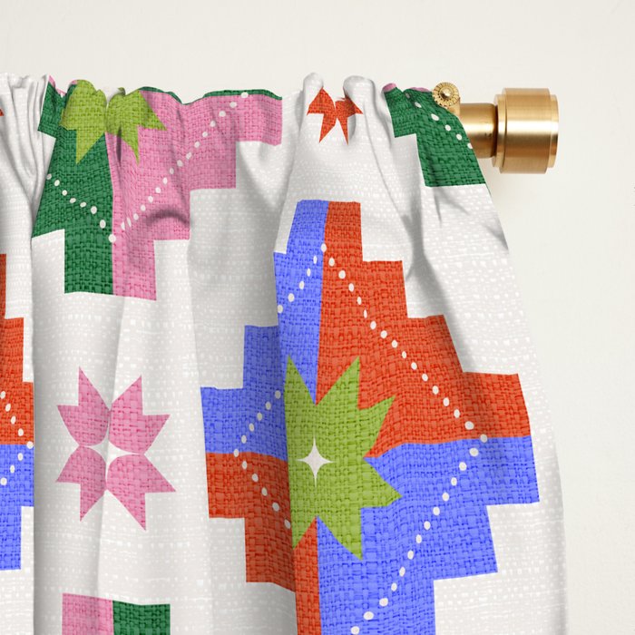 Festive Quilted Starburst Pattern - Vibrant Holiday Design Window Curtain Gallery Image 2