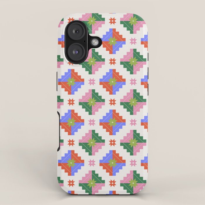 Festive Quilted Starburst Pattern - Vibrant Holiday Design iPhone Case Gallery Image 1