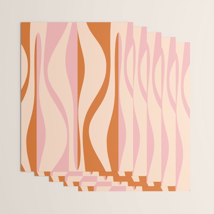 Mid Century Modern Retro Lounge Striped Ogee Pattern Orange Pink Cream Wrapping Paper Gallery Image 3