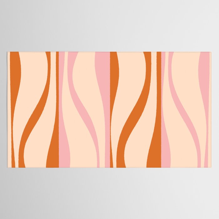 Mid Century Modern Retro Lounge Striped Ogee Pattern Orange Pink Cream Tablecloth Gallery Image 2