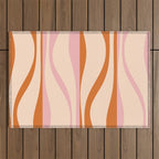 Mid Century Modern Retro Lounge Striped Ogee Pattern Orange Pink Cream Outdoor Rug Gallery Image 1