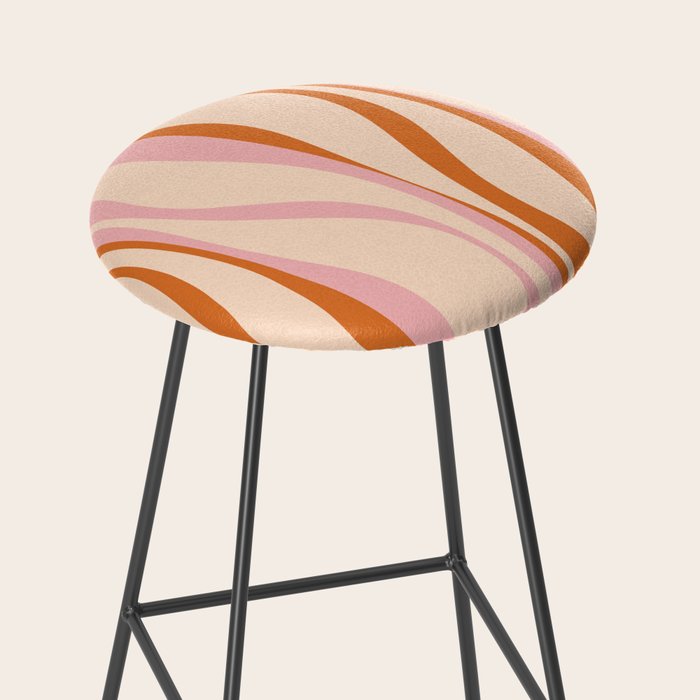 Mid Century Modern Retro Lounge Striped Ogee Pattern Orange Pink Cream Stool Gallery Image 2