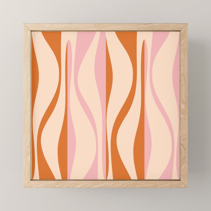 Mid Century Modern Retro Lounge Striped Ogee Pattern Orange Pink Cream Mini Art Print Gallery Image 1