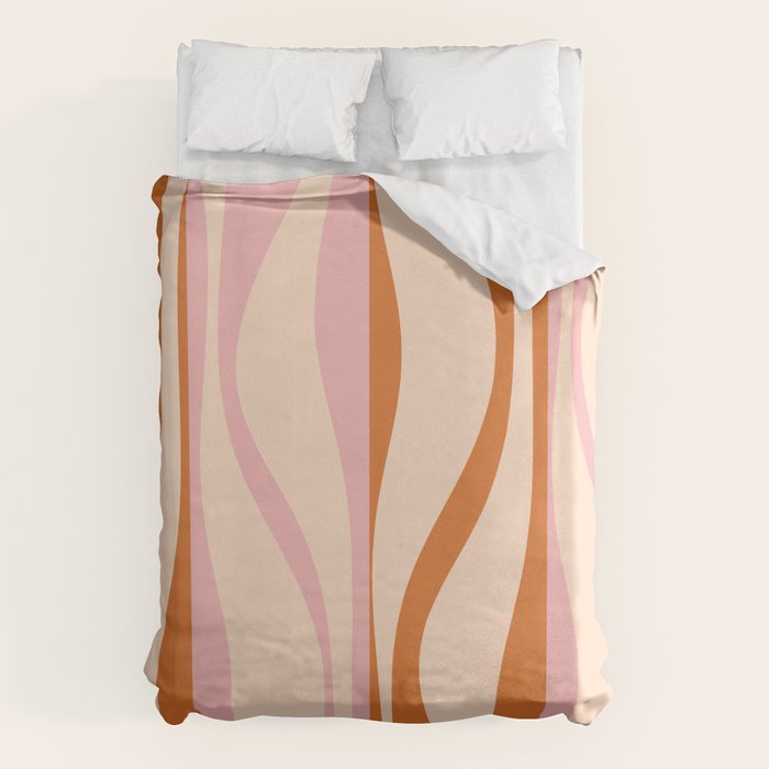 Mid Century Modern Retro Lounge Striped Ogee Pattern Orange Pink Cream Duvet Cover Gallery Image 1
