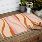 Mid Century Modern Retro Lounge Striped Ogee Pattern Orange Pink Cream Outdoor Rug Gallery Image 2