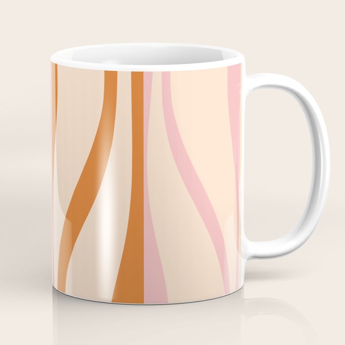 Mid Century Modern Retro Lounge Striped Ogee Pattern Orange Pink Cream Coffee Mug Gallery Image 1