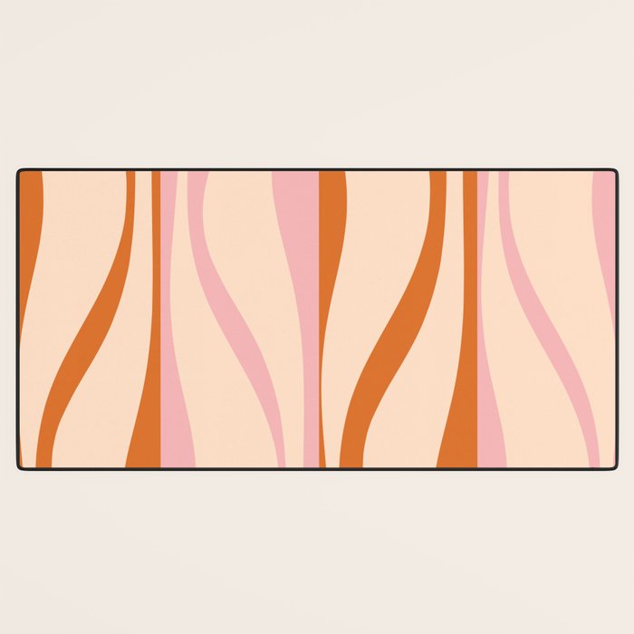 Mid Century Modern Retro Lounge Striped Ogee Pattern Orange Pink Cream Desk Mat Gallery Image 3