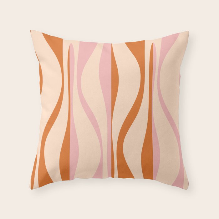 Mid Century Modern Retro Lounge Striped Ogee Pattern Orange Pink Cream Throw Pillow Gallery Image 6