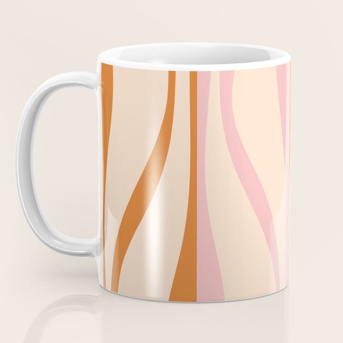 Mid Century Modern Retro Lounge Striped Ogee Pattern Orange Pink Cream Coffee Mug Gallery Image 3