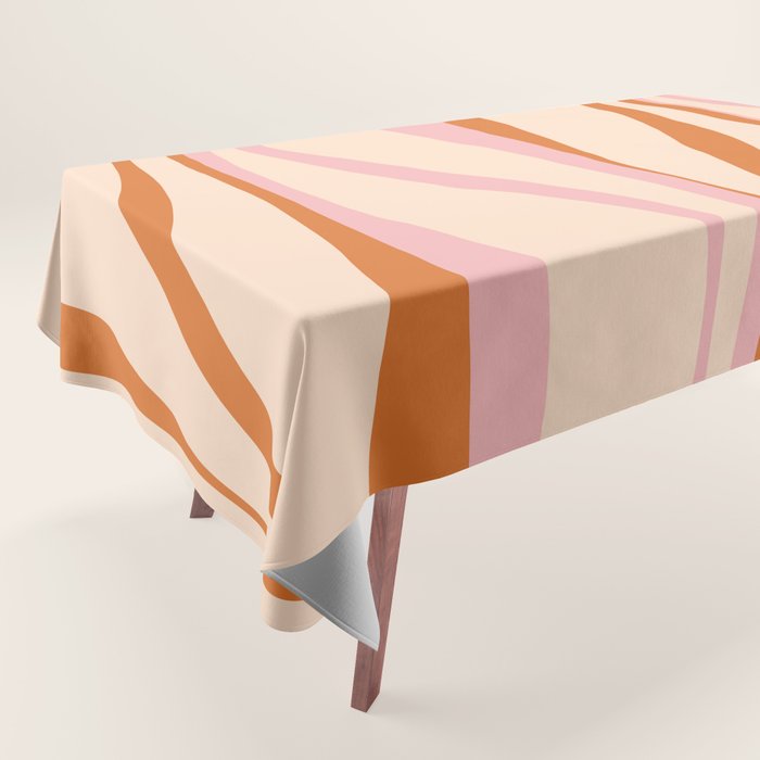 Mid Century Modern Retro Lounge Striped Ogee Pattern Orange Pink Cream Tablecloth Gallery Image 1