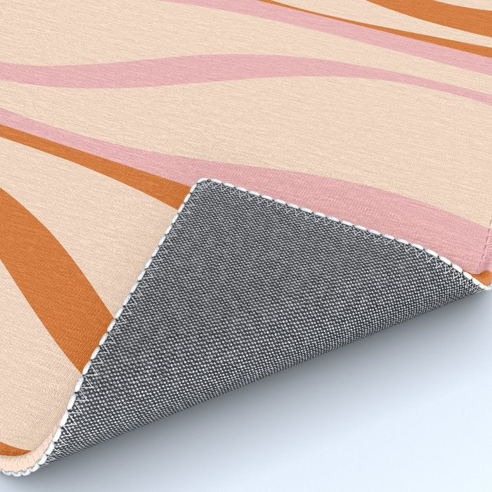 Mid Century Modern Retro Lounge Striped Ogee Pattern Orange Pink Cream Rug Gallery Image 4