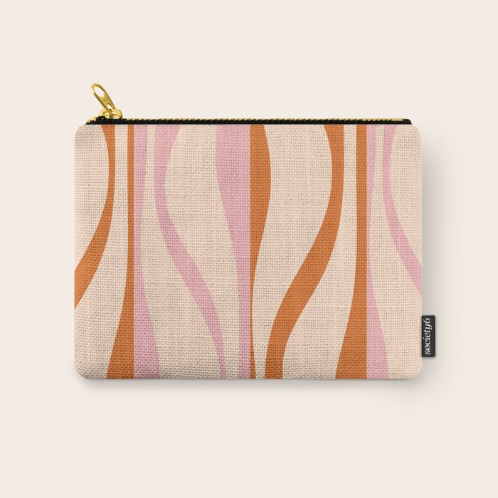 Mid Century Modern Retro Lounge Striped Ogee Pattern Orange Pink Cream Carry All Pouch Gallery Image 1
