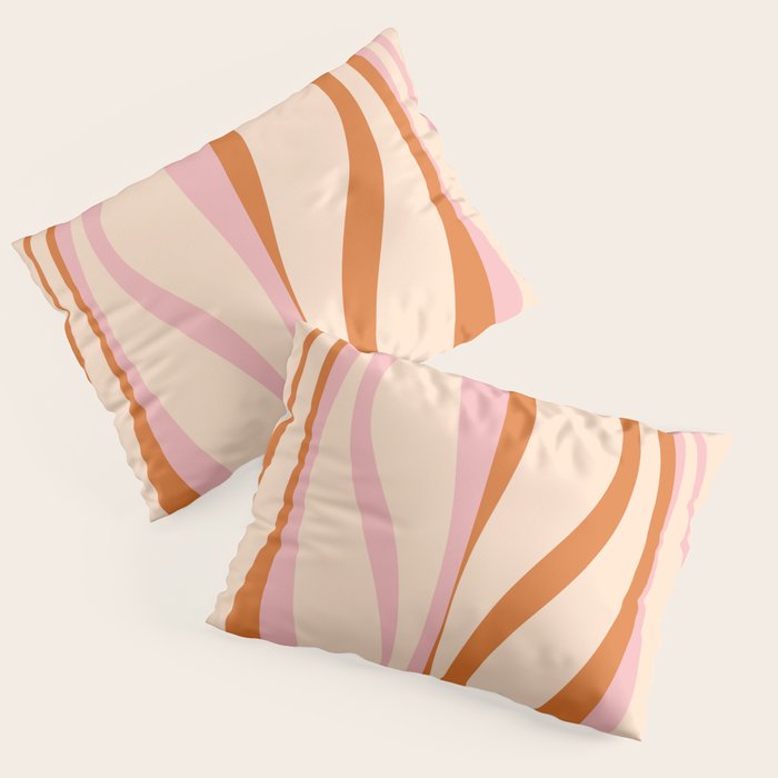 Mid Century Modern Retro Lounge Striped Ogee Pattern Orange Pink Cream Pillow Sham Gallery Image 3