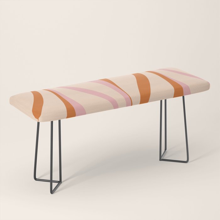 Mid Century Modern Retro Lounge Striped Ogee Pattern Orange Pink Cream Bench Gallery Image 1