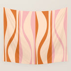 Mid Century Modern Retro Lounge Striped Ogee Pattern Orange Pink Cream Wall Tapestry Gallery Image 4