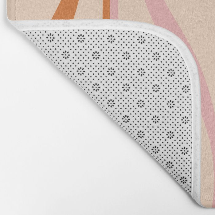 Mid Century Modern Retro Lounge Striped Ogee Pattern Orange Pink Cream Bath Mat Gallery Image 2