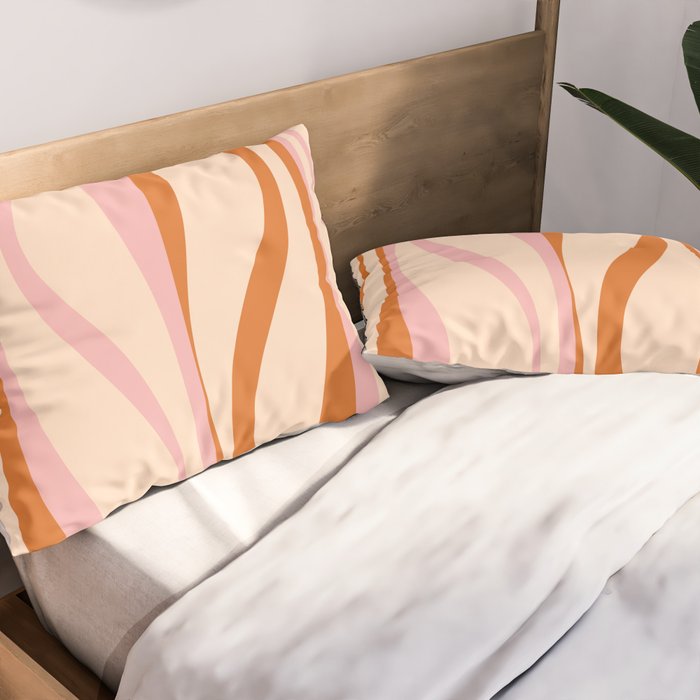 Mid Century Modern Retro Lounge Striped Ogee Pattern Orange Pink Cream Pillow Sham Gallery Image 2