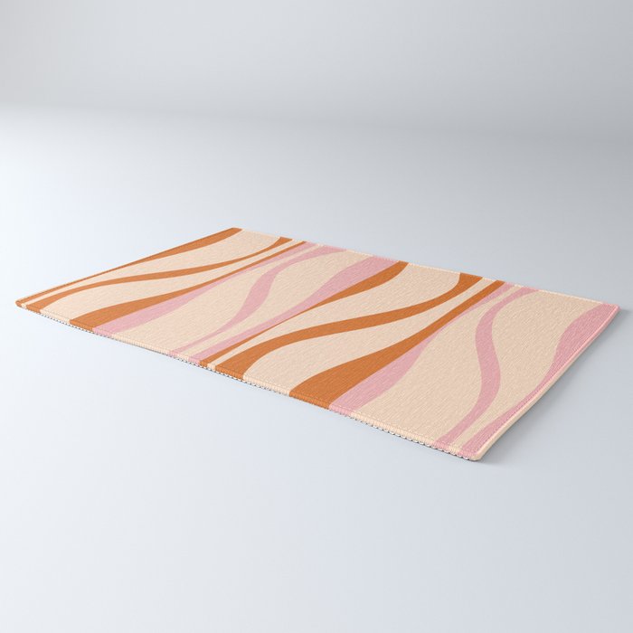 Mid Century Modern Retro Lounge Striped Ogee Pattern Orange Pink Cream Rug Gallery Image 3