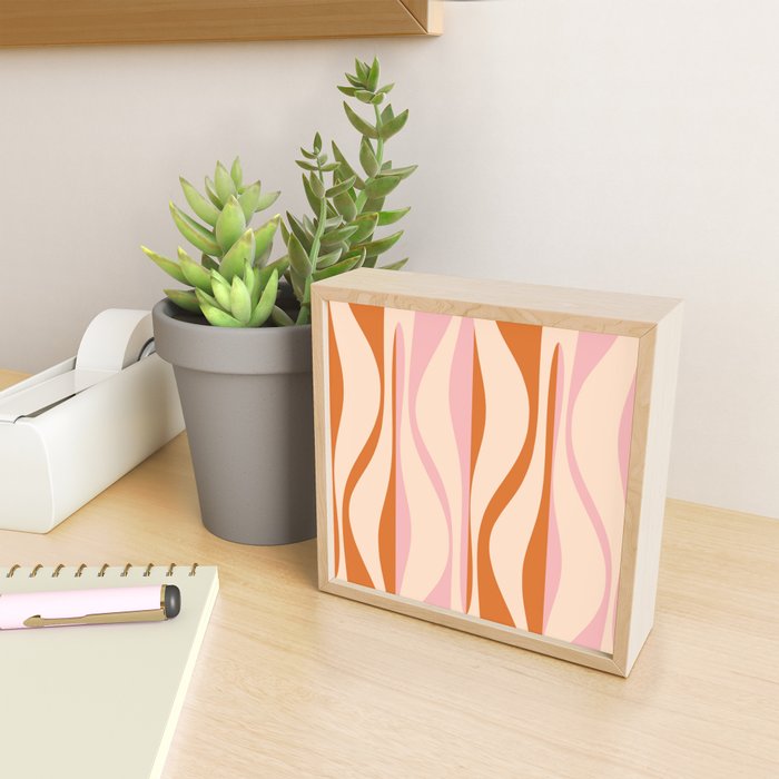 Mid Century Modern Retro Lounge Striped Ogee Pattern Orange Pink Cream Mini Art Print Gallery Image 2
