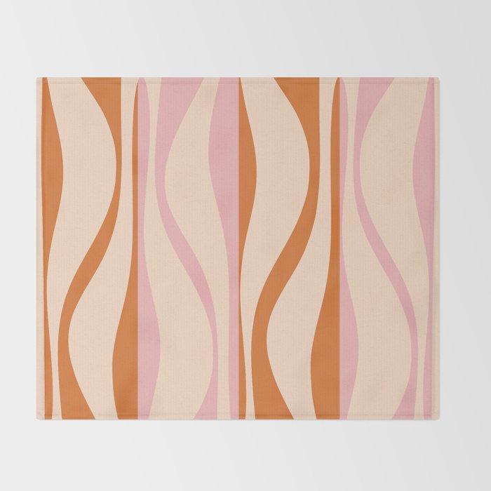 Mid Century Modern Retro Lounge Striped Ogee Pattern Orange Pink Cream Throw Blanket Gallery Image 2