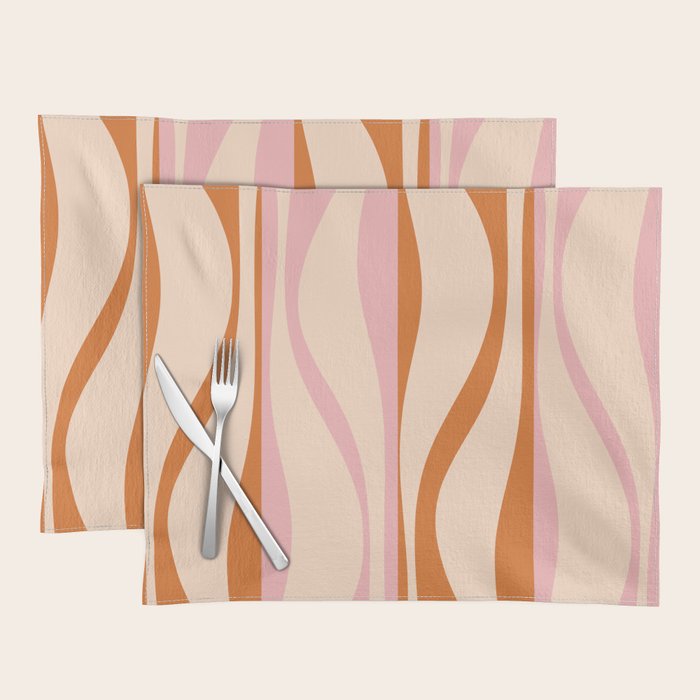 Mid Century Modern Retro Lounge Striped Ogee Pattern Orange Pink Cream Placemat Gallery Image 1
