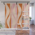Mid Century Modern Retro Lounge Striped Ogee Pattern Orange Pink Cream Wall Mural Gallery Image 1