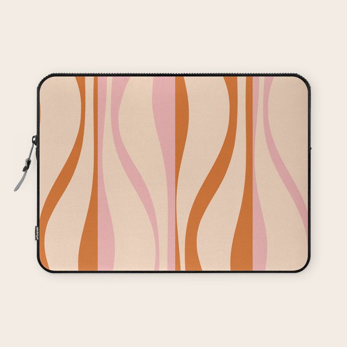 Mid Century Modern Retro Lounge Striped Ogee Pattern Orange Pink Cream Laptop Sleeve Gallery Image 1