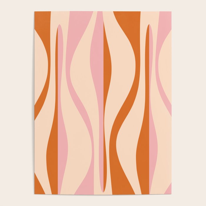 Mid Century Modern Retro Lounge Striped Ogee Pattern Orange Pink Cream Poster Gallery Image 4