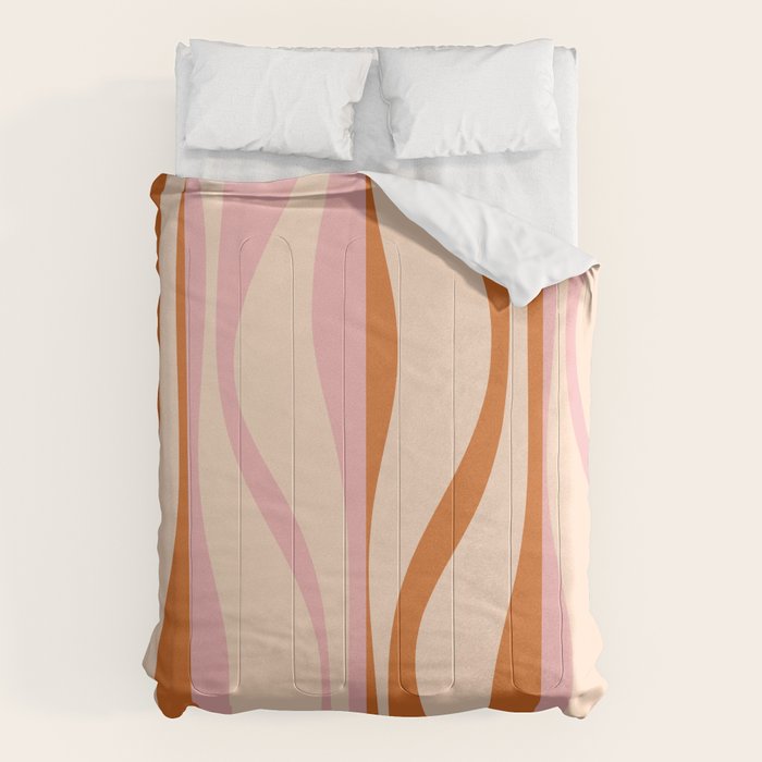 Mid Century Modern Retro Lounge Striped Ogee Pattern Orange Pink Cream Comforter Gallery Image 1