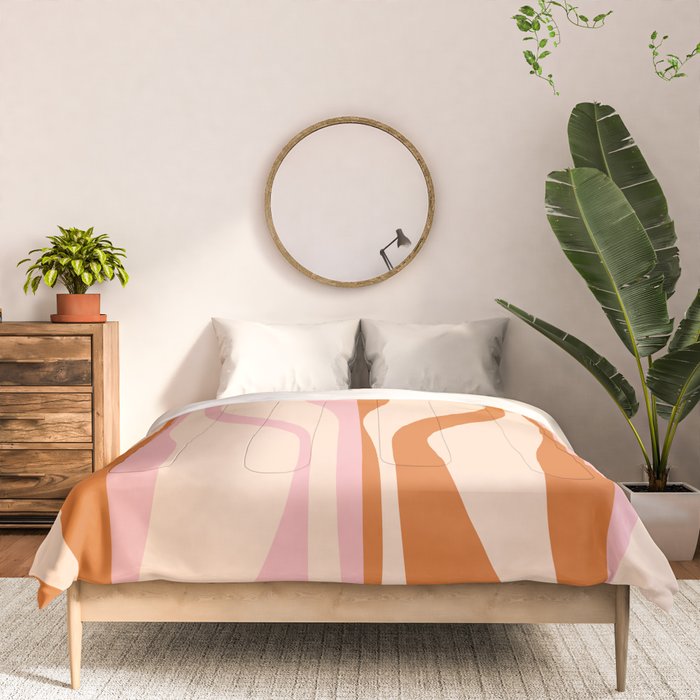Mid Century Modern Retro Lounge Striped Ogee Pattern Orange Pink Cream Comforter Gallery Image 3
